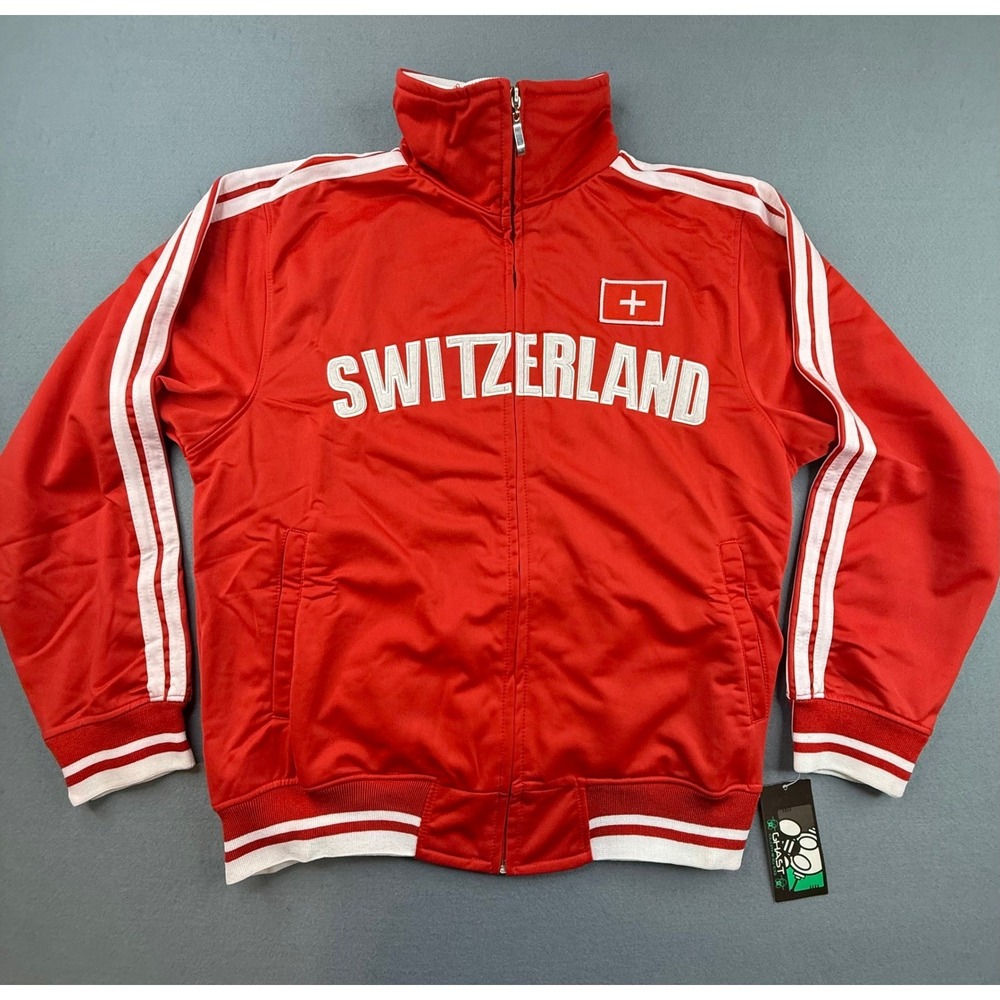 Ghast Track Jacket Mens Large Red Switzerland Flag Full Zip Striped 11322936